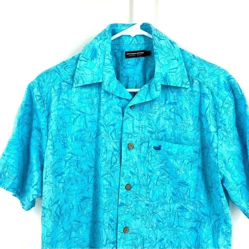 Southern Marsh Mens Turquoise Blue Flamingo Tropical Short Sleeve Shirt Small - Picture 5 of 5